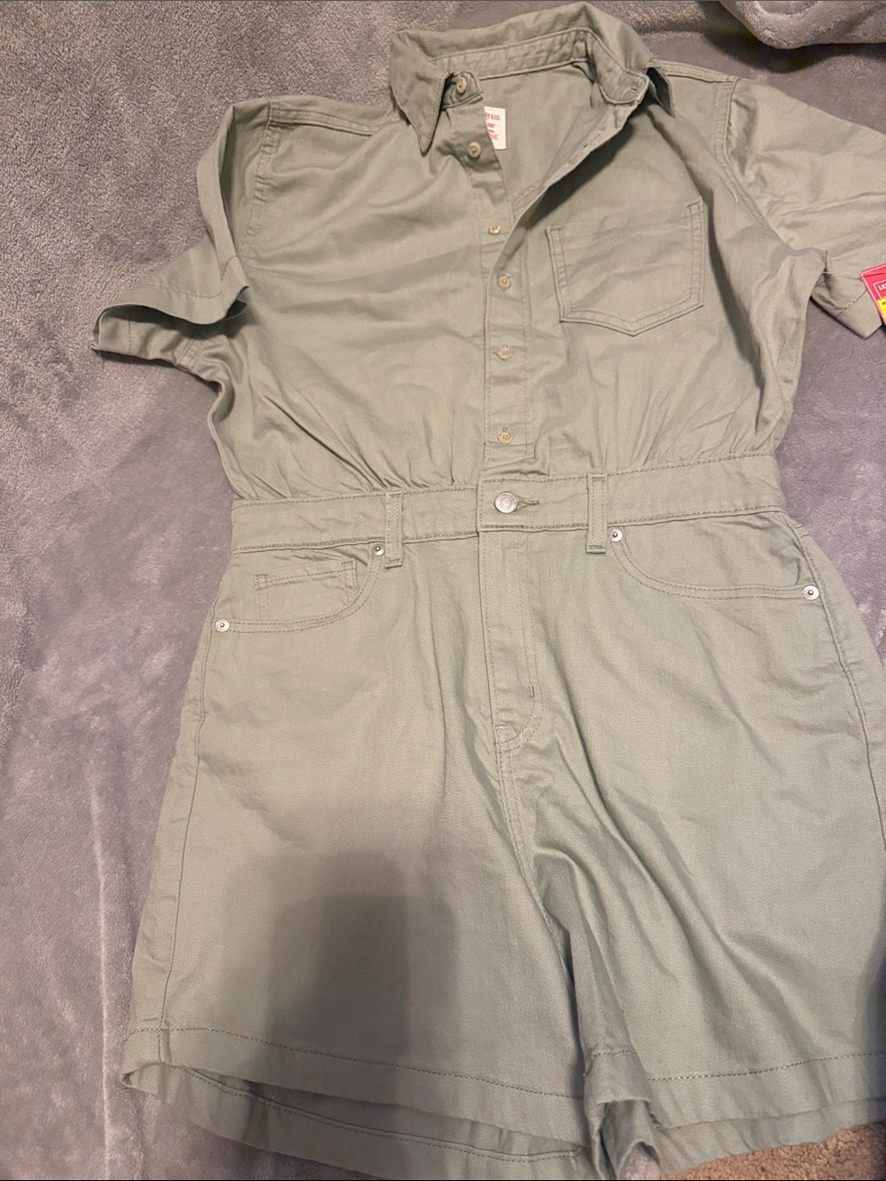 Signature by Levi Strauss Olive Short-Sleeve Utility Romper